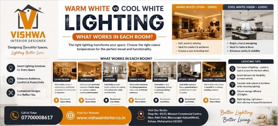 Warm White vs Cool White Lighting | Vishwa Interior Designer